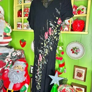 vintage y2k fairycore grunge black sheer mesh floral rose print maxi dress
